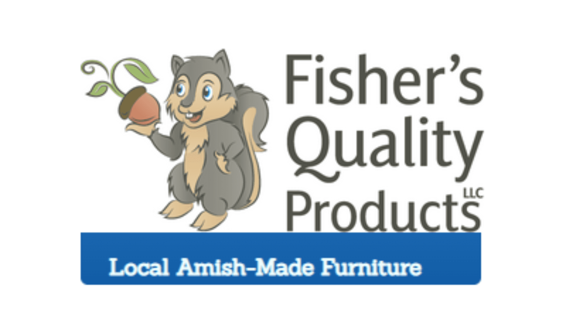 Logo for Fisher Quality Products with a friendly squirrel holding a peach.
